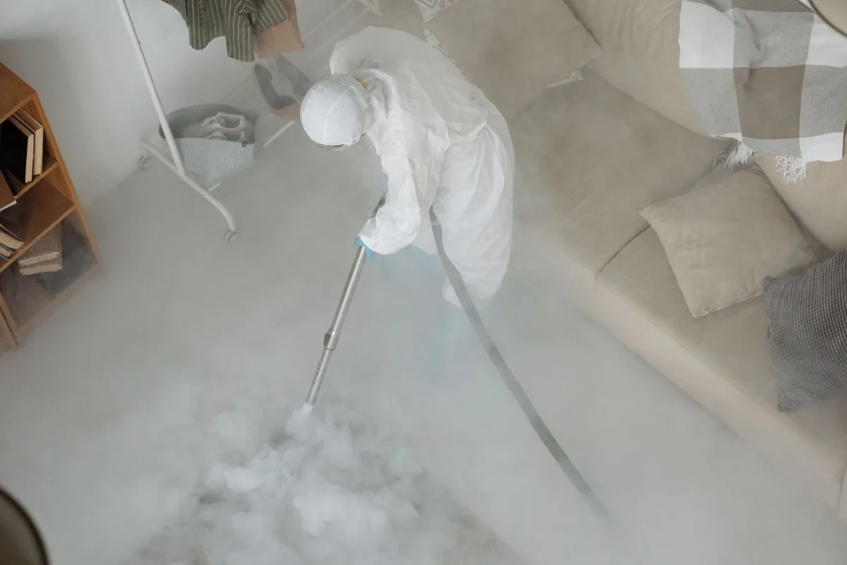 Biohazard cleanup technician in protective equipment, Cottage Grove, OR